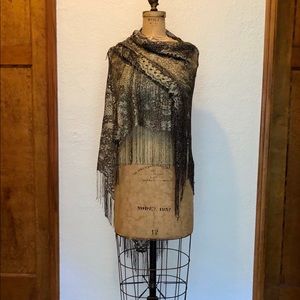 Black and Metallic Gold Lace Shawl